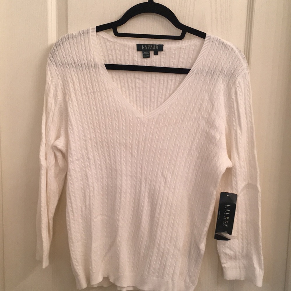 Lauren Ralph Lauren White V-Neck Sweater